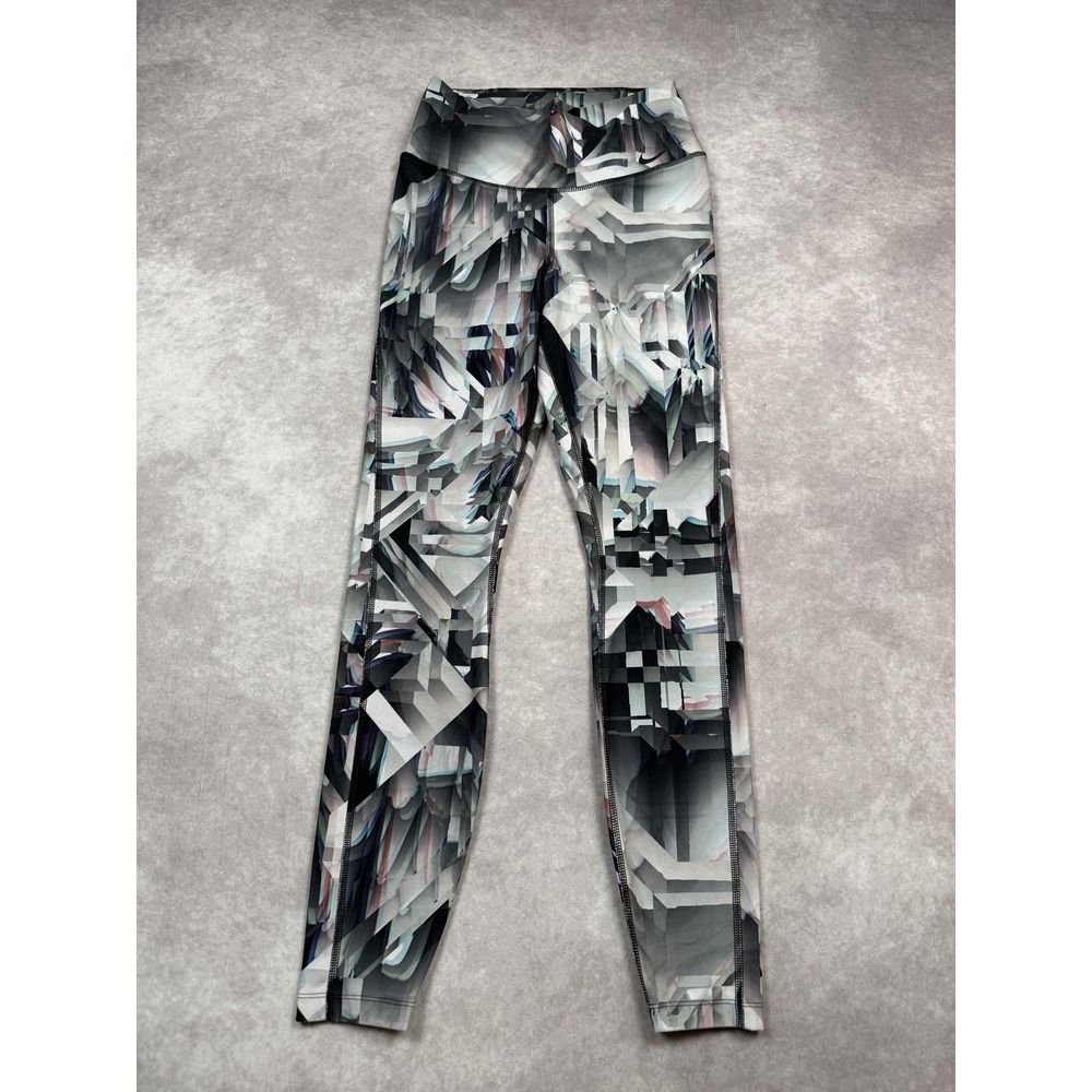 Nike Dri-FIT‎ Legend Pants Womens Small Gray Black Geometric Leggings AV3067-010